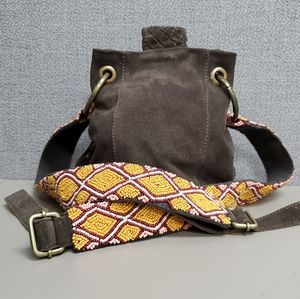 FREE PEOPLE LOVE IT BEADED FRINGE BUCKET BAG CHOCOLATE SUEDE